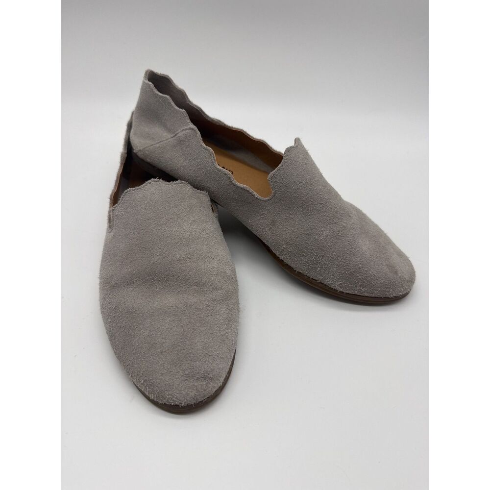 Lucky Brand Cloeey Suede Scalloped Flats Stone Gray Womens 8